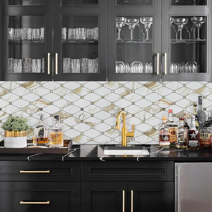 STICKGOO 10 Sheets Peel and Stick Backsplash, Calacatta Golden Stick on Aluminum Composite Tiles Stikers, Self Adhesive Mixed Metal Backsplash for Kitchen, Bathroom, Fireplace, RV