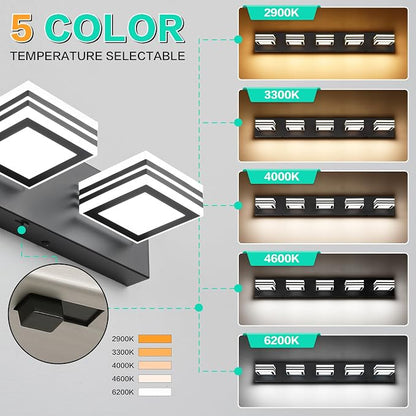 SOLFART LED Bathroom Lighting Fixtures - 5 Lights Modern Matte Black Acrylic Vanity Lights for Mirror 32inch 24W 5CCT