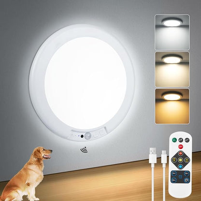 Waterproof Shower Light Battery Operated Ceiling Light with Remote | 7.48" Rechargeable Wireless Motion Sensor Stick On LED Lights Indoor 3000K/4500K/6500K Dimmable for Bathroom, Bedroom, Closet