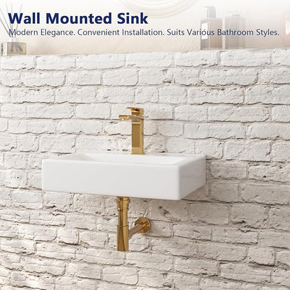 DeerValley 18x12 Inch Wall Mounted Bathroom Sink, White Ceramic Rectangular Vessel Sink with Faucet Hole, Art Sink, DV-1WS0128