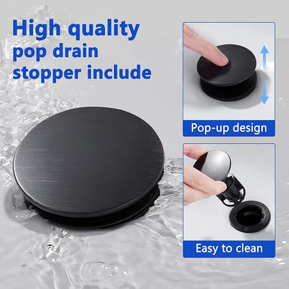 HOTIS Black Bathroom Faucet 3 Hole, 2 Handle 360° Swivel Matte Black 8 Inch Widespread Bathroom Sink Faucet, Lavatory Sink Faucet with Pop-up Drain and Supply Lines, HT-BF302