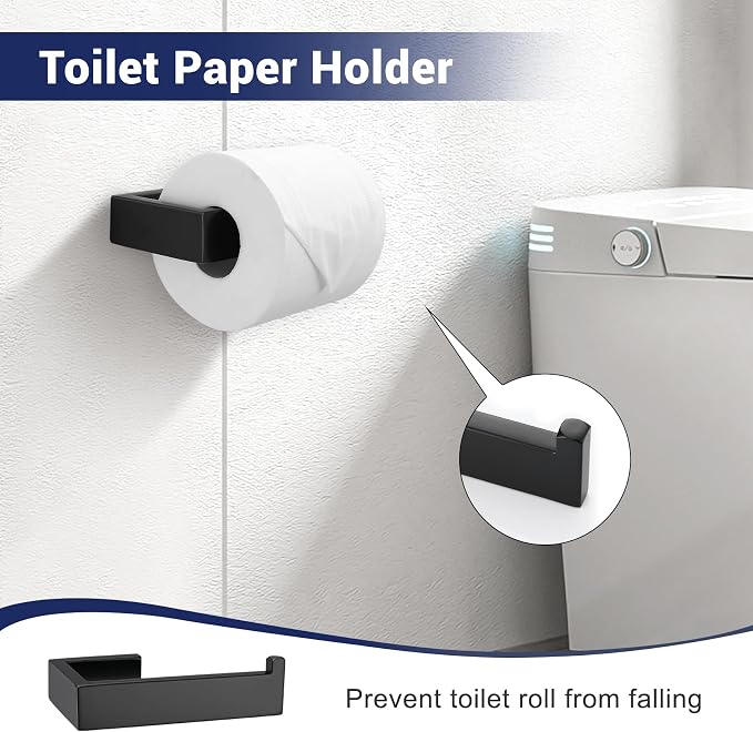 Lairuier Matte Black Bathroom Accessories, 23.6 inches Towel Bar Set | Including Towel Bar, Towel Holder, Toilet Paper Holder, Towel Hook, SUS304 Stainless Steel Bathroom Towel Holder Hardware Set