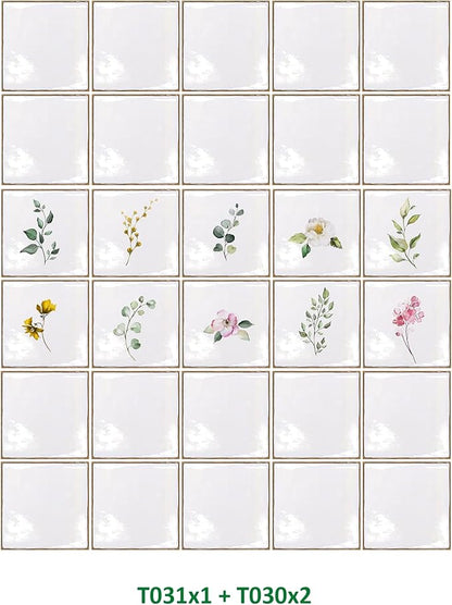 Alwayspon Vinyl Sticker Peel and Stick, Self-Adhesive Wall Tile Transfers Backsplash Sticker Decal for Kitchen Bathroom, 6x6inch/15x15cm 30Pcs, Leaves T031