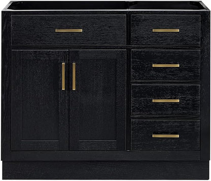 ARIEL Hepburn 42-inch Bathroom Vanity Base Cabinet,Solid Wood, 2 Soft Closing Doors, 5 Dovetail Drawers, Black Oak
