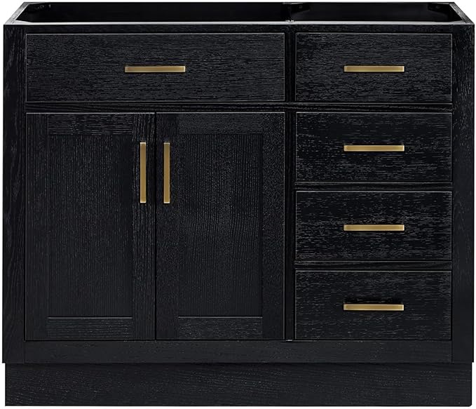 ARIEL Hepburn 42-inch Bathroom Vanity Base Cabinet,Solid Wood, 2 Soft Closing Doors, 5 Dovetail Drawers, Black Oak