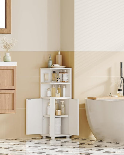 Corner Cabinet, Small Bathroom Corner Cabinet with Doors, Narrow Storage Cabinets with Adjustable Shelves, Bathroom Organizers and Storage for Small Space, White BC21003X