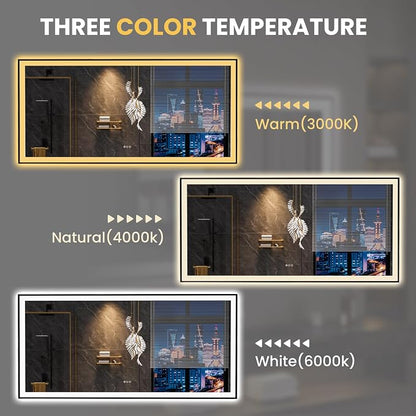 LOAAO 84"X32" LED Bathroom Mirror Black Framed | Anti-Fog, Dimmable, Memory Function, Tempered Glass, Lighted Vanity Mirror for Wall