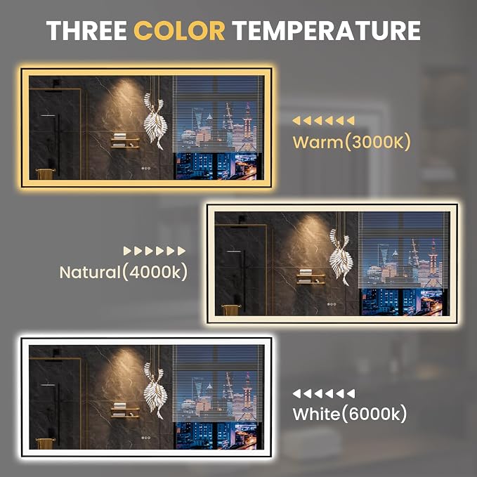 LOAAO 84"X40" LED Bathroom Mirror Black Framed | Anti-Fog, Dimmable, Memory Function, Tempered Glass, Lighted Vanity Mirror for Wall