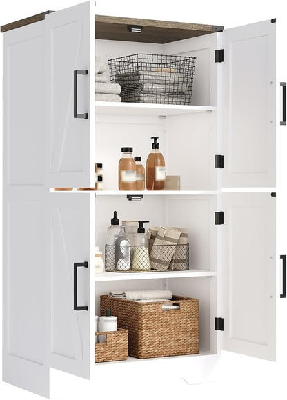 Treocho Farmhouse Bathroom Floor Cabinet with Adjustable Shelves | 11.81"D x 23.62"W x 43.46"H, Freestanding Kitchen Pantry Cabinet, Cupboard for Living Room, Dining Room, White