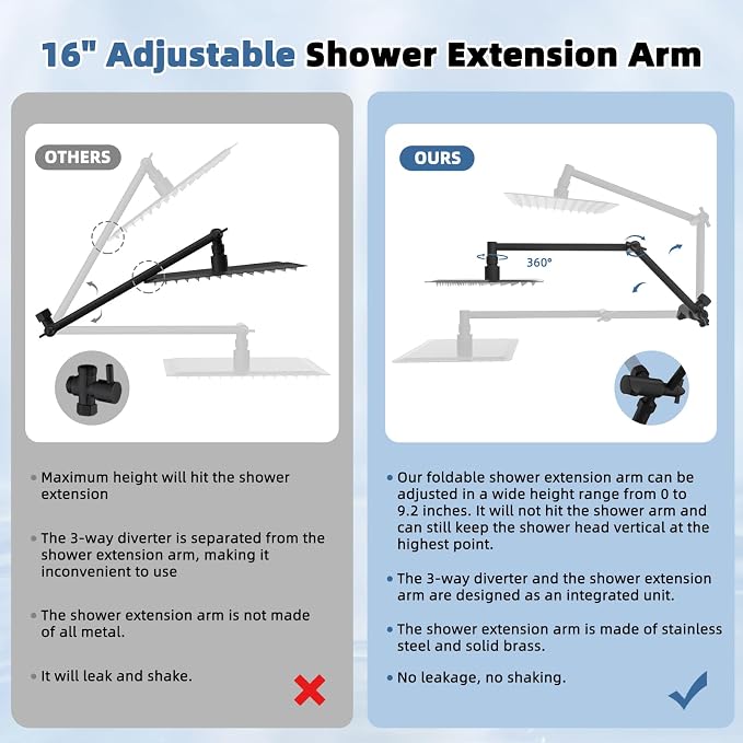 Metal 10" Rain Shower Head with Handheld, High-Pressure Showerhead,10-Mode | Oil Rubbed Bronze, Rainfall Shower Head with 5" Large Handheld, Adjustable 16" Shower Extension Arm/71" Hose, 3-Way Diverter