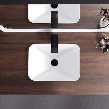 Bathroom Vessel Sink 18.2'' x 13.3'' Semi Recessed Bathroom Sink Rectangular Drop-in Vanity Sink with Overflow White Ceramic Modern Art Basin