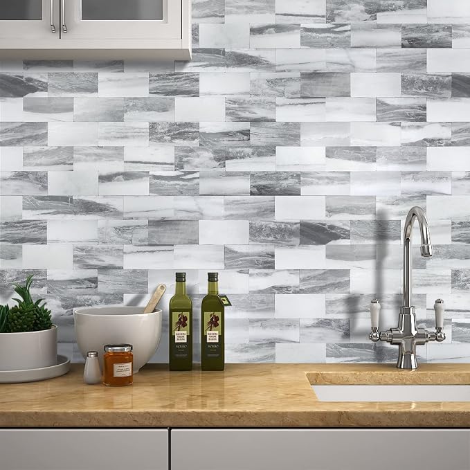 STICKGOO 10-Sheets Subway Tiles Peel and Stick Backspalsh, Gray | Matte Kitchen Backsplash Wall Tiles, Peel and Stick Wall Panels for Bathroom, Fireplace, RV