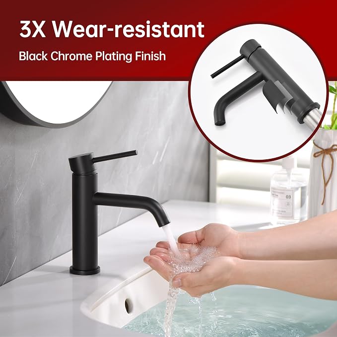 SUMERAIN Matte Black Bathroom Sink Faucet Single Handle Single Hole | Lead-Free, Stainless Steel, with Faucet Supply Lines, Easy DIY Install