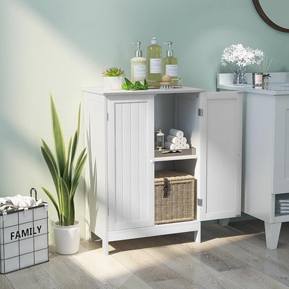 Giantex Storage Cabinet with Doors and Shelves - Freestanding Storage Organizer with Anti-Tipping Device, Entryway Storage Unit for Living Room, Home Decor, Bathroom Floor Cabinet (White)