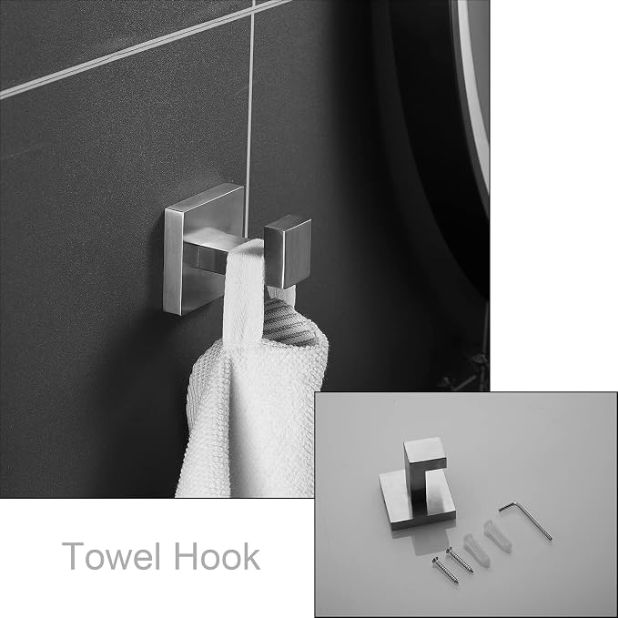 Bathroom Hardware Set 24-Inch Towel Bar,2pcs Towel Hook,Toilet Paper Holder,Hand Towel Holder Stainless Steel Brushed Nickel Bathroom Accessories GTS3190N