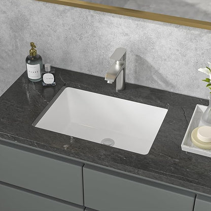 Sarlai Bathroom Sink Undermount Rectangular - 20"x14" Pure White Rectrangle Undermount Sink Porcelain Ceramic Lavatory Vanity Bathroom Sink