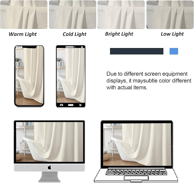 Cream Shower Curtain for Bathroom 78 Inches Long, 3D Embossed Textured Fabric Farmhouse Shower Curtain Soft Cloth, Water Repellent, Machine Washable, Hotel Style, 72" W x 78" L, Cream