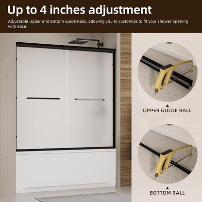 Royal Guard Double Sliding Shower Door 56-60" W x 58" H,Frosted&Matte Black | 6mm Frosted SGCC Tempered Glass,Nano Coating Easy Clean,Walk-in & Bathtub Use，Reversible Installation&Waterproof