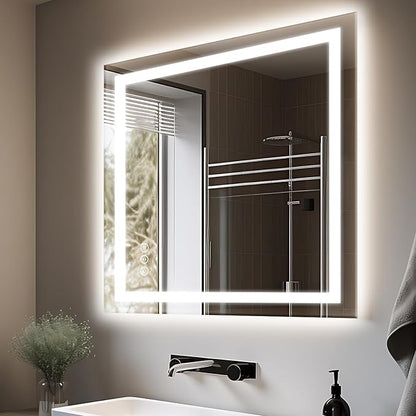 EchosLife 32"x36" LED Bathroom Mirror | Backlit + Front Lit, Anti-Fog, Stepless Dimmable, 3 Colors, Memory, Tempered Glass, UL Listed, Horizontal/Vertical