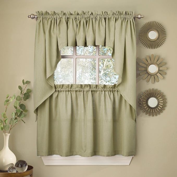 Sweet Home Collection 5 Pc Kitchen Curtain Set-Valance Swag Choice of 24" or 36" Tier Pair, Ribcord Sage