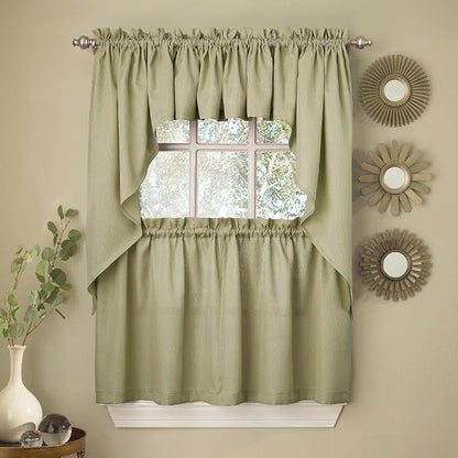 Sweet Home Collection 5 Pc Kitchen Curtain Set-Valance Swag Choice of 24" or 36" Tier Pair, Ribcord Sage