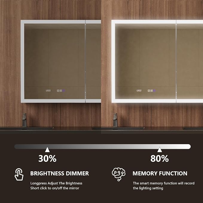 42 in. W Smart Lighted Medicine Cabinet with Mirror for Bathroom, Recessed/Surface Mount Medicine Cabinet with Anti-Fog, 1800W Charging Station, USB Ports, 3 Color Lights
