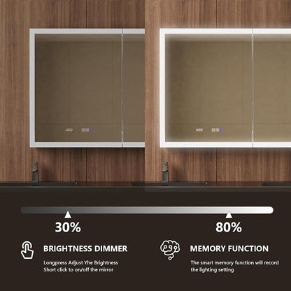 42 in. W Smart Lighted Medicine Cabinet with Mirror for Bathroom, Recessed/Surface Mount Medicine Cabinet with Anti-Fog, 1800W Charging Station, USB Ports, 3 Color Lights