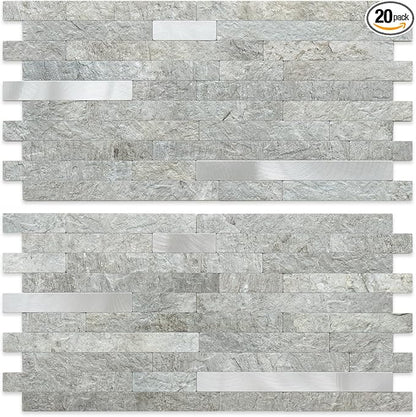 AULIGET 20 Sheets Mountain Rock Peel and Stick Backsplash, PVC Mixed Metal Gold Wall Tile Stick on Backsplash for Kitchen and Bathroom