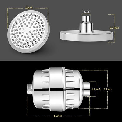 FEELSO Shower Head and 15 Stage Shower Filter, Rain Filtered Shower Head | High Pressure, Anti-clog Nozzles, Water Softener Shower Head for Hard Water, Remove Chlorine and Harmful Substances