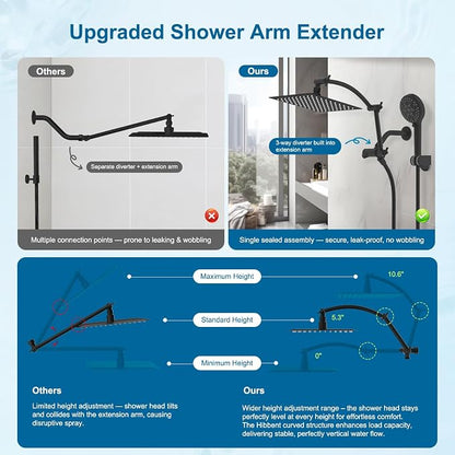 Hibbent Metal 8" High Pressure Rain Shower Head Combo, Oil-Rubbed Bronze | cUPC Certified Rainfall Shower Head with handheld 10 Sprays, 16'' Adjustable Extension Arm, 71'' Hose, Showerhead Holder
