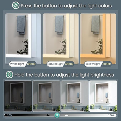 24x30 Inch Medicine Cabinet with Lights, AL Alloy Frame, Plug-in or Hardwired, Recessed or Surface Mount, 3 Colors/Dimmable/Interior Light/Defog, 2 Outlets & USBs, 2 Shelves (Right Hinge)