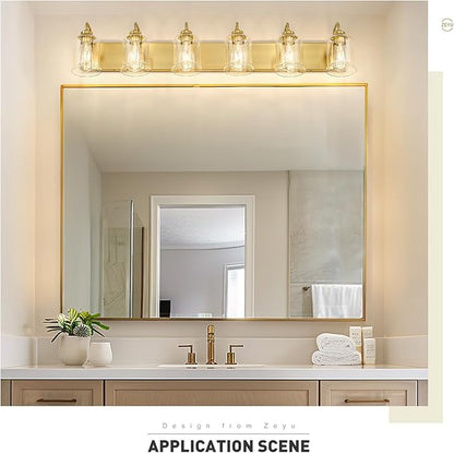 zeyu 44 Inch Brushed Gold Bathroom Light Fixtures, 6 Lights Vintage Wall Light, Modern Vanity Light with Clear Glass Shade, ZSL72B-6W BG