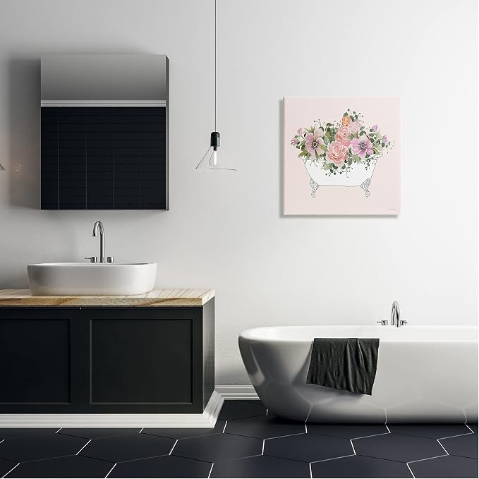 Mixed Flower Bathtub Planter Still Life, 24 x 24 Inch Canvas Wall Art | Stupell Industries · By Cindy Jacobs · Ready to hang · Shabby chic farmhouse charm · Made in USA