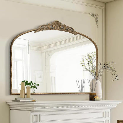 Micasso Vintage Gold Arched Mirror: 36"x29" Baroque Antique Wall Mirror | Traditional Ornate French Decorative Wall Mirror for Bedroom/Bathroom/Entryway/Hallway/Dresser/Vanity/Mantel/Nightstand