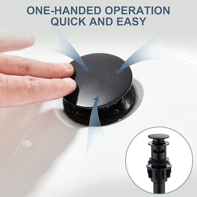 Matte Black Bathroom Faucet 1 Hole, Sanliv Single Handle Bathroom Sink Faucet, Modern Black Vanity Faucet with Deckplate & Pop-Up Drain for One or 3-Hole Farmhouse Sinks