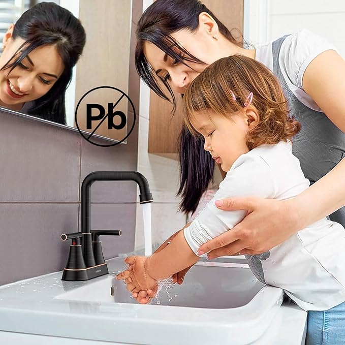 Bathroom Sink Faucet, Hurran 4 inch Oil Rubbed Bronze Bathroom Faucets for Sink 3 Hole with Pop-up Drain and Supply Hoses, 2-Handle Centerset Faucet for Vanity RV Farmhouse, 2 Pack