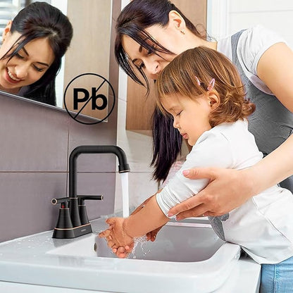 Bathroom Sink Faucet, Hurran 4 inch Oil Rubbed Bronze Bathroom Faucets for Sink 3 Hole with Pop-up Drain and Supply Hoses, 2-Handle Centerset Faucet for Vanity RV Farmhouse, 2 Pack