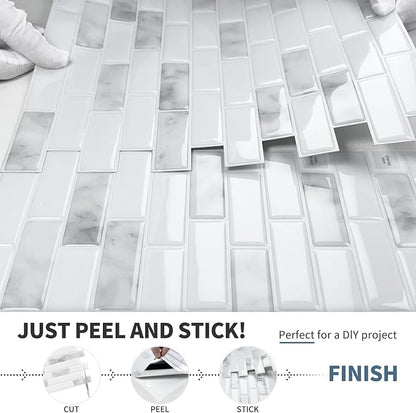 DEWOO Peel and Stick Backsplash 3D Self Adhesive Wall Tiles Grey 10 Sheet | Sticky,Vinyl,Rental friendly,Marble,for Kitchen,Bathroom,Sink,12"x12"
