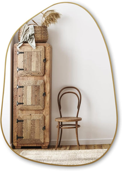 PERFNIQUE Irregular Asymmetrical Wall Mirror, 27''x19'' Gold Bathroom Mirror