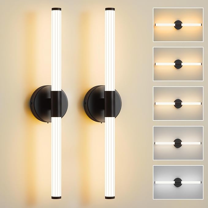 Wall Sconces Set of 2 Hardwired LED Vanity Light Black 23" | Dimmable 5CCT LED Bathroom Light Fixtures, 360° Full Lighting, Modern Vanity Light Bar for Bathroom Mirror