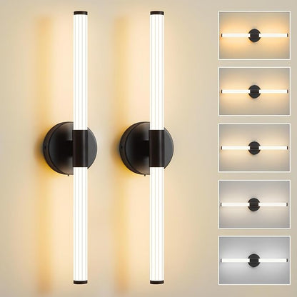 Wall Sconces Set of 2 Hardwired LED Vanity Light Black 23" | Dimmable 5CCT LED Bathroom Light Fixtures, 360° Full Lighting, Modern Vanity Light Bar for Bathroom Mirror