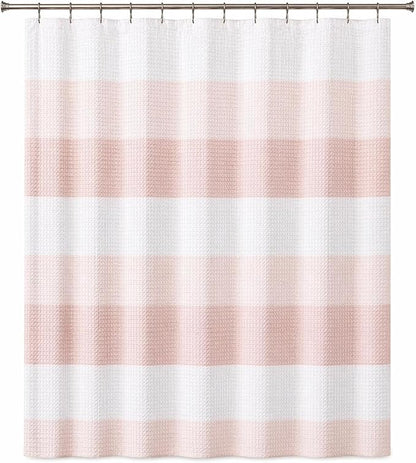 Dainty Home Ombre Waffle Weave Shower Curtain 70 x 72 Blush Textured Fabric Shower Curtain, Hotel Style Waffle Weave Bathroom Curtain, Water Resistant Polyester Ombre Shower Curtain