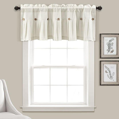 Lush Decor Linen Button Farmhouse Valance Curtians 84"W x 18"L Off White - Linen Valances For Windows - Kitchen Curtains Valances - Bathroom Curtain