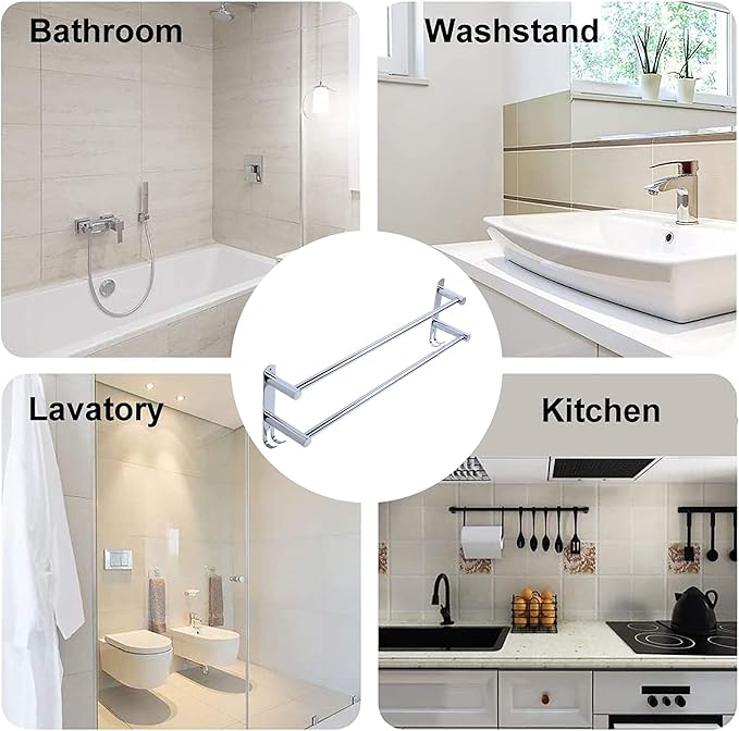 Towel Bars Freely Retractable 20-30 Inche Stainless Steel 304 Bath Towel Rack Strong 3M Adhesive Bathroom Wall-mounting Free mounting Hole-Installing washroom Kitchen Space Saving (2 Bars)