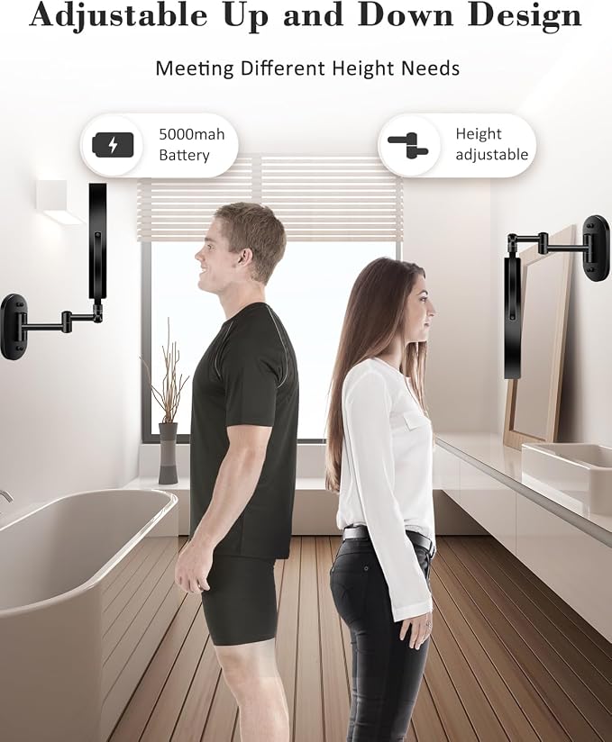 20X 9" Wall Mounted Magnifying Makeup Mirror with Light Height Adjustable | 5000mAh Double Sided Rechargeable LED Lighted Vanity Mirror with Magnification 3 Color Light up Extended Arm 360 Rotation