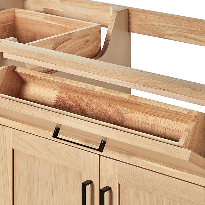 ARIEL Hepburn 60-inch Bathroom Vanity Base Cabinet,Solid Wood, 2 Soft Closing Doors, 9 Dovetail Drawers, White Oak