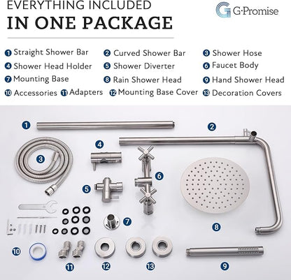 G‑Promise 316 Marine Grade Stainless Steel 8 Inches Outdoor Shower Kit | SUS 316 Stainless Steel, Built to Last, Easy Install, Height Adjustable, Wall Mounted, for Poolside, Backyard, Coastal Homes