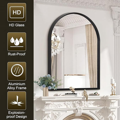Black Arched Bathroom Wall Mirror Brushed Metal Vanity Wall Mounted Mirror for LivingRoom Bedroom Entryway Room vanity Home Decor 28"x20"