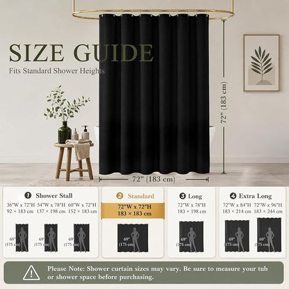 Seasonwood Black Linen Shower Curtain Farmhouse Bathroom Decor 72x72 Inches | Boho Bathroom Decor,12 Sturdy Stainless Steel Sliding Hangers,Rustic Country Style,Linen Shower Curtains for Bathroom