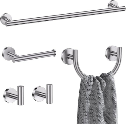 Brushed Nickel Towel Bar Set, 5-Piece Bathroom Hardware Accessories Set with Smiley Face Towel Rings, Stainless Steel Wall-Mounted Towel Holder Set for Bathroom,23.6 Inch